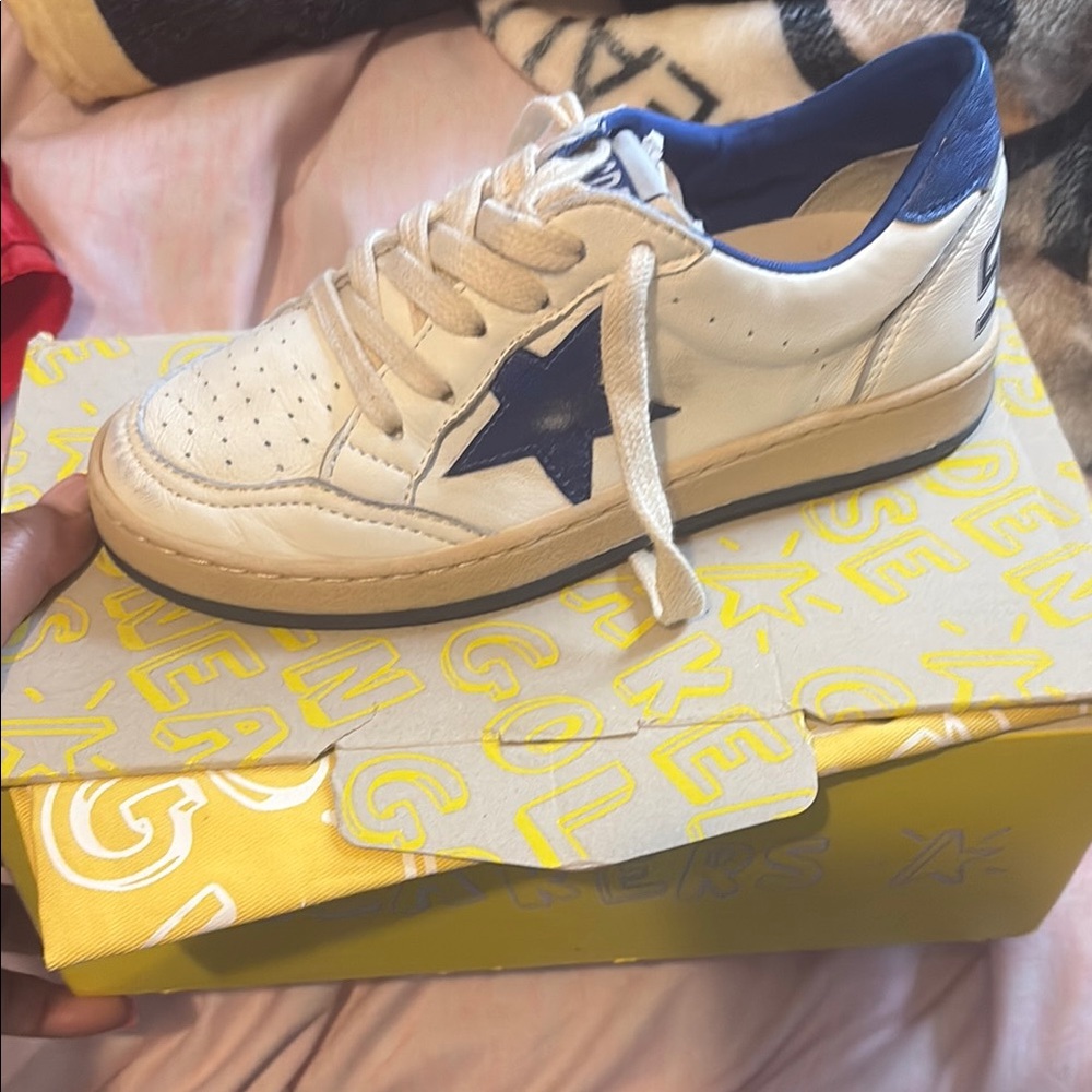 Golden Goose White Sneakers with Blue Star